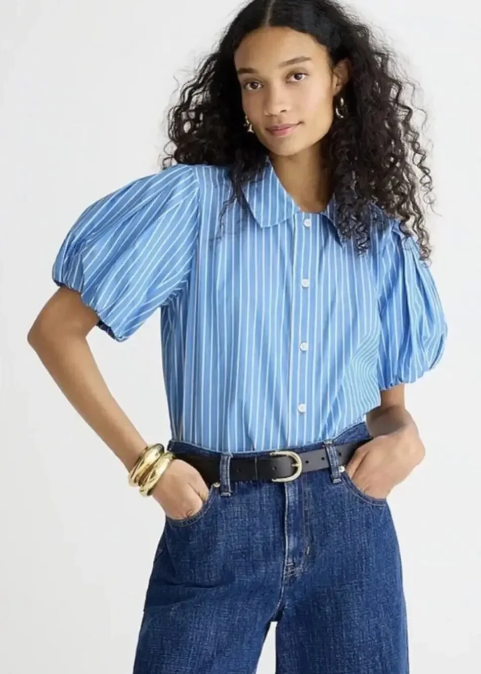 J. CREW Gamine Puff Sleeve Shirt in Stripe Size 4